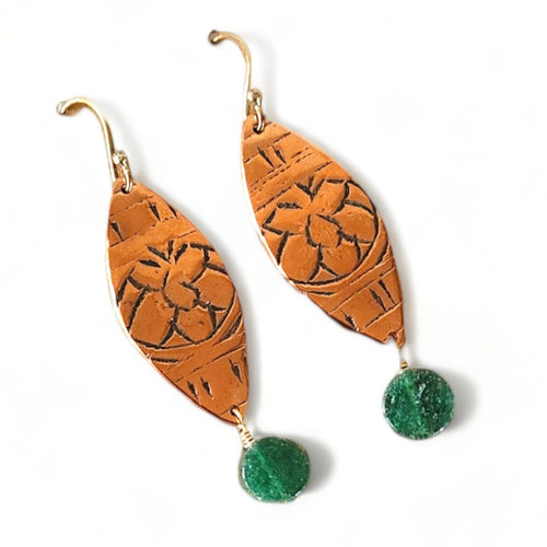 Copper Patterned Leaf Earrings