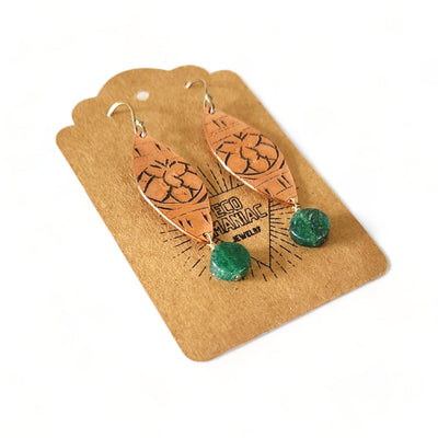 Copper Patterned Leaf Earrings