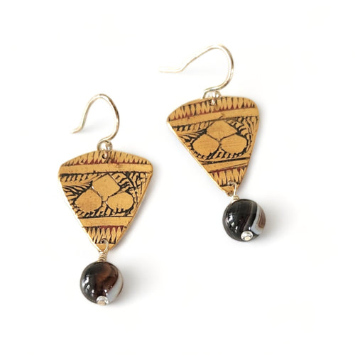 Rounded Triangle Upcycled Earrings with Agate