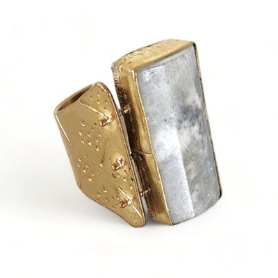 Lovely Gray Agate Riveted Upcycled Statement Ring