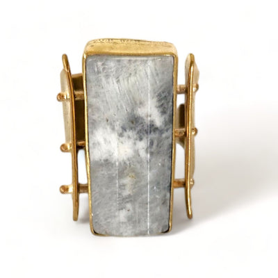 Lovely Gray Agate Riveted Upcycled Statement Ring