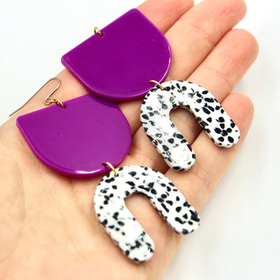 Purple & Spotted Arch Earrings