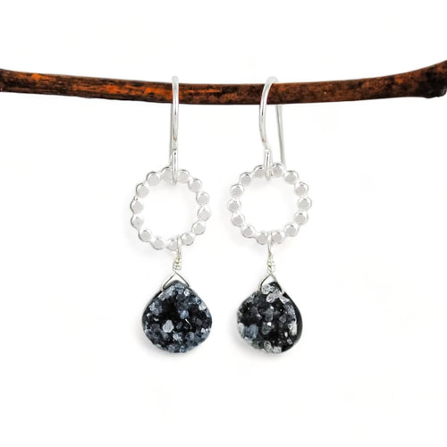 Druzy and Beaded Circle Earrings - sterling
