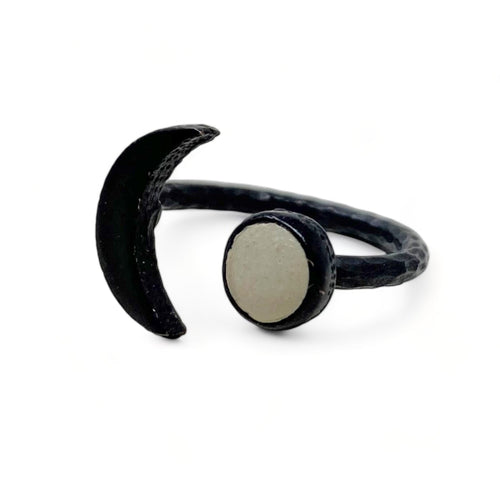 Concrete Moon Ring- Oxidized Brass