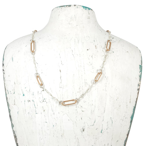 Paperclip Link Short Floating Necklace - mixed metals