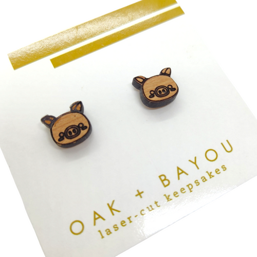 Cutie Piggy Wood Stud Earrings