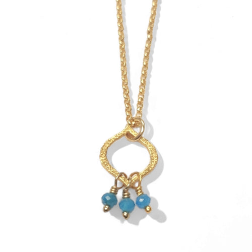 Lotus Teardrop Charm Necklace with Apatite Stone Cluster