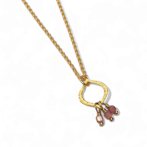 Lotus Teardrop Charm Necklace with Pink Tourmaline Stone Cluster