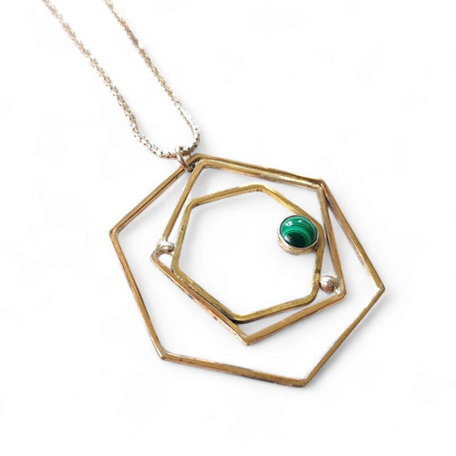 Geometric Rose Brass Necklace with Malachite