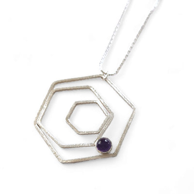 Geometric Sterling Rose Necklace with Amethyst