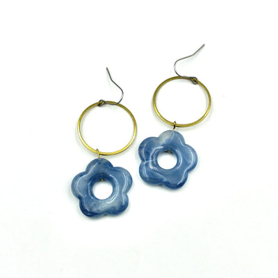 Groovy Flower Hoop Earrings (blue)