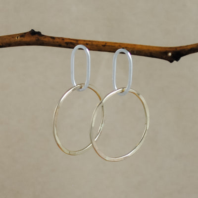 Round Paperclip Stud Dangle Earrings - mixed metals