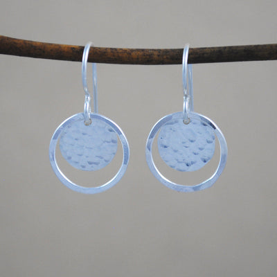 Hammered Halo Earrings - sterling silver