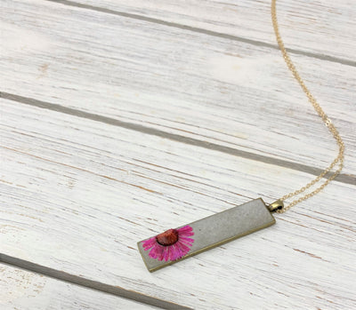 Concrete Botanical Necklace - Hot Pink Flower