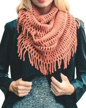 Rose Tassel Fringe Knit Infinity Scarf