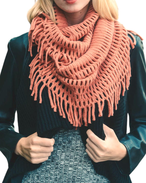 Rose Tassel Fringe Knit Infinity Scarf