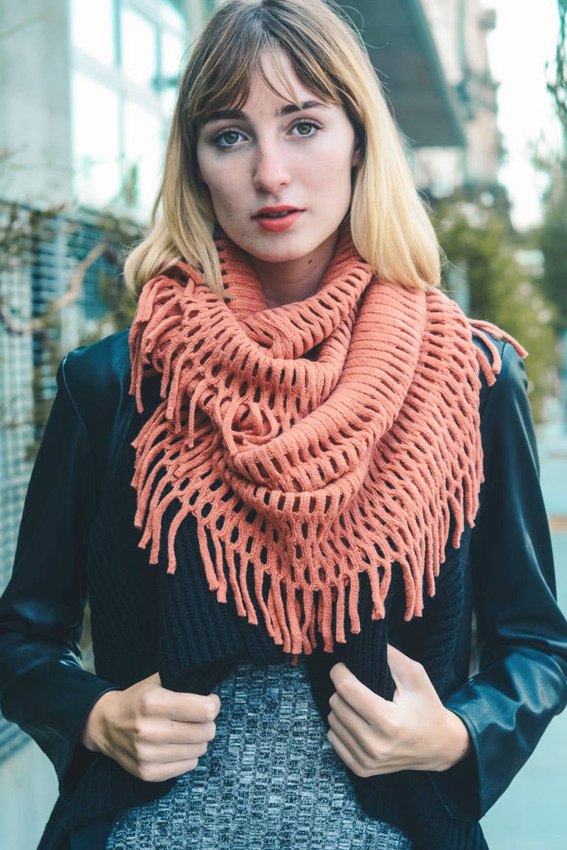 Rose Tassel Fringe Knit Infinity Scarf