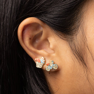 Yellow Owl Workshop - Bicycle & Dog Earrings | Dog Lover Mismatched Gold Studs