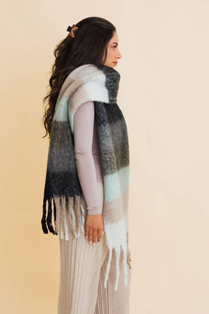 Green Oversized Fringe Scarf