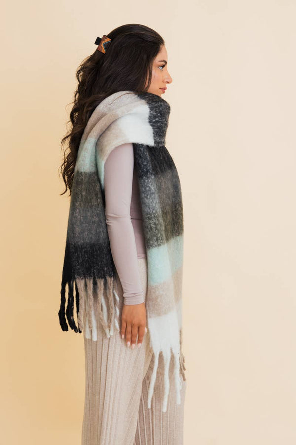 Green Oversized Fringe Scarf