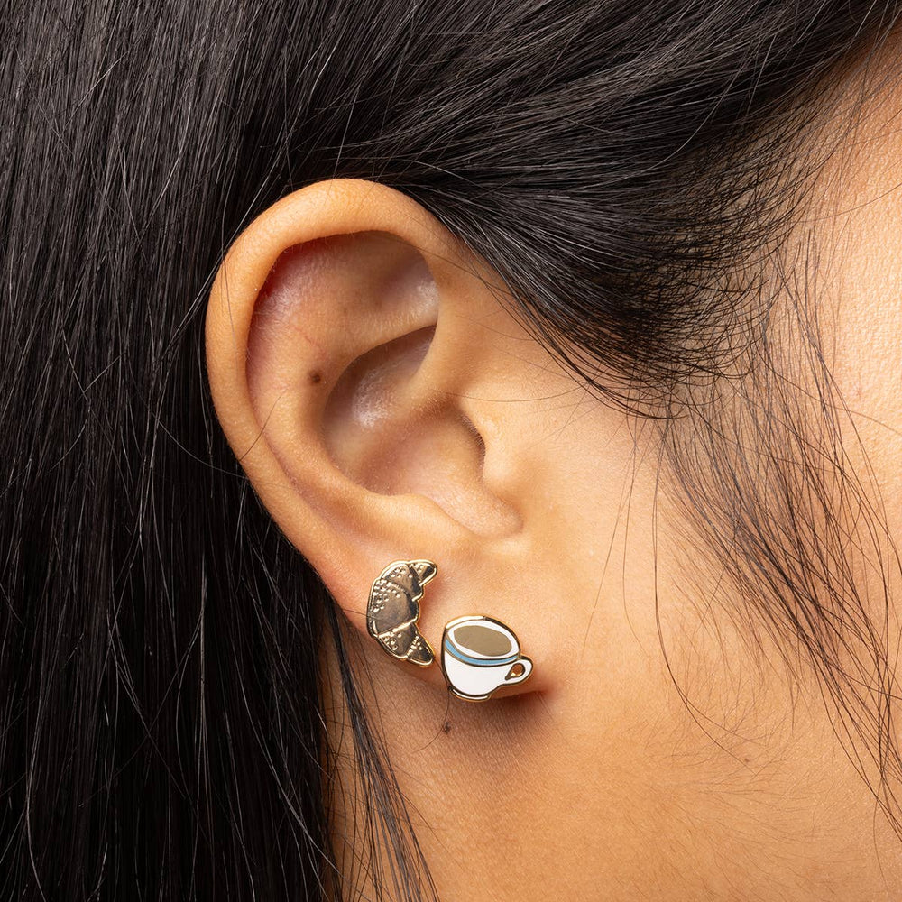 Yellow Owl Workshop - Croissant & Coffee Earrings | Mismatched Gold Studs