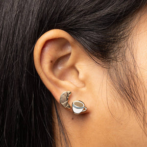 Yellow Owl Workshop - Croissant & Coffee Earrings | Mismatched Gold Studs