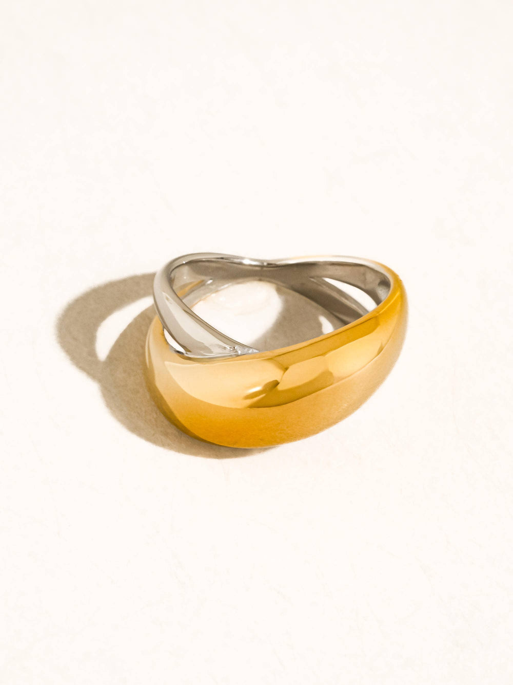 Almare Non-Tarnish Two Tone Dome Band Ring