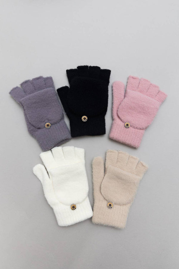 Knit Convertible Fingerless Gloves with Mitten Flap