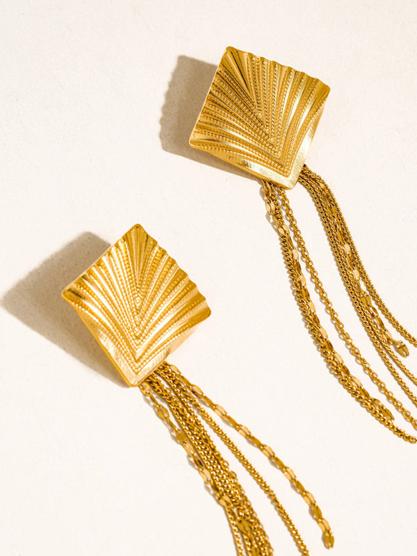 Cancale 18K Gold Non-Tarnish Geometric Tassel Drop Earrings