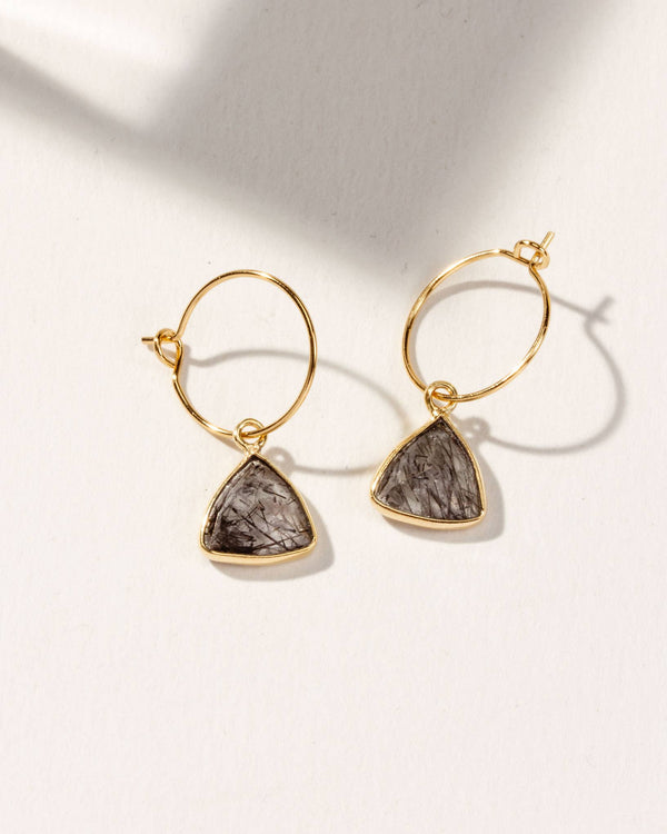 Tourmalinated Quartz Bermuda Triangle Mini Hoop Earrings