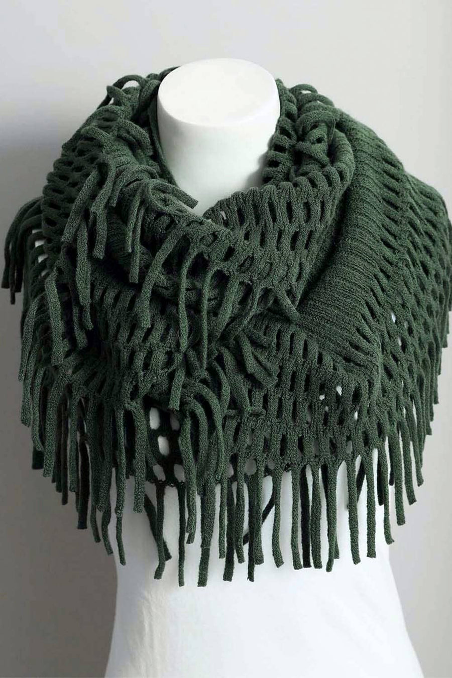 Olive Tassel Fringe Knit Infinity Scarf