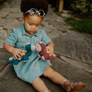 Pebble - Handmade Stegosaurus Baby Rattle | Organic Cotton | Blue