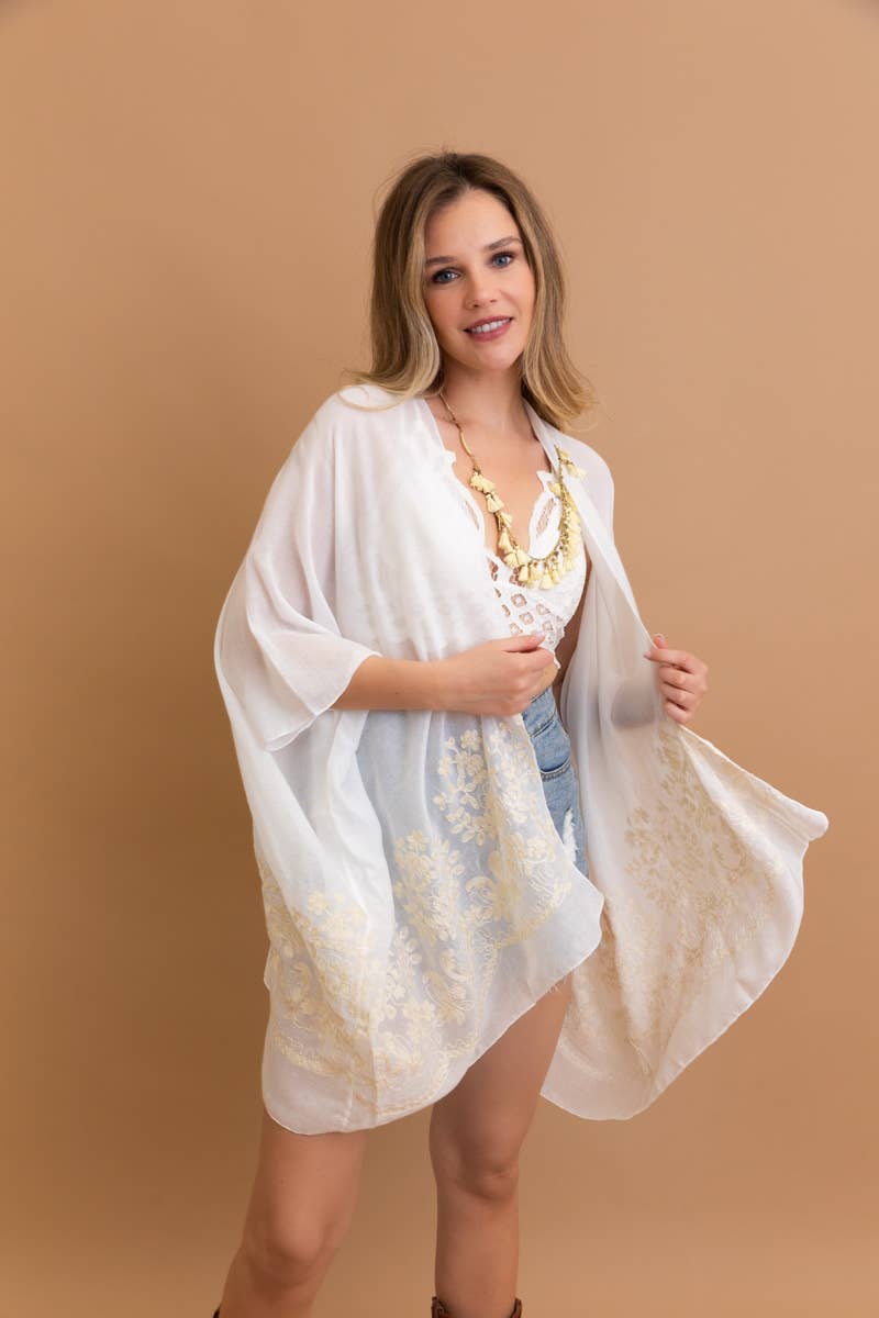 Boho Chic Floral Embroidered Kimono | Stitch Detail 🌼