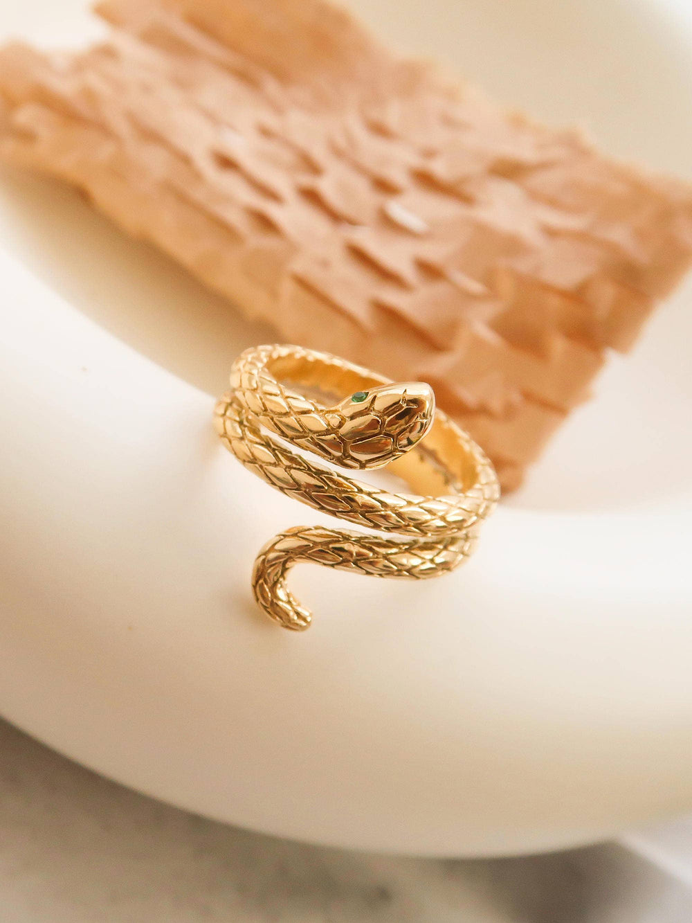 Lamia Gold Non-Tarnish Serpent Ring - Size 8