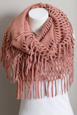 Rose Tassel Fringe Knit Infinity Scarf