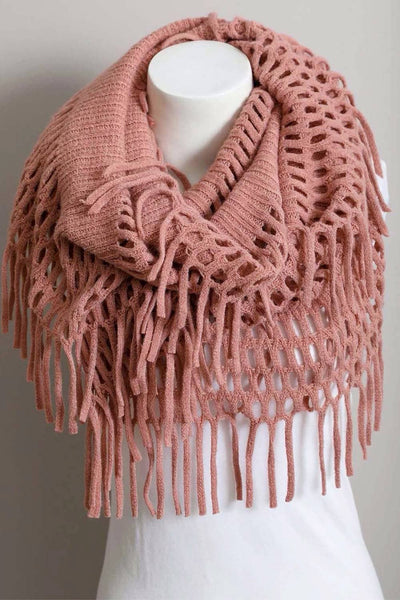 Rose Tassel Fringe Knit Infinity Scarf