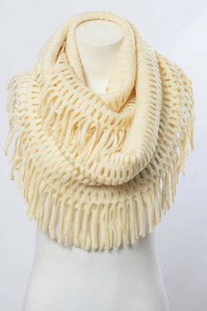 Ivory Tassel Fringe Knit Infinity Scarf