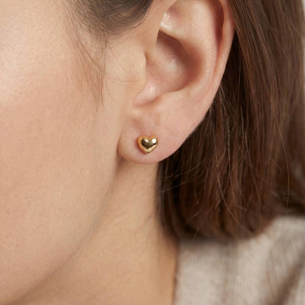Puff Heart Gold Stud Earrings