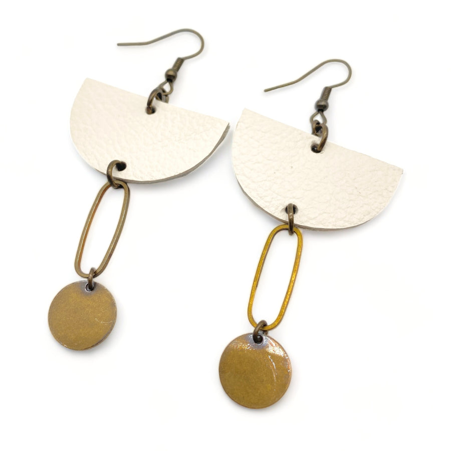 Leather and Brass modern Earrings