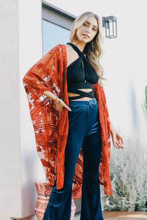 Leto Accessories - Ethereal Embroidered Mesh Leaf Kimono