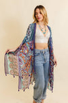 Paisley Print Open Front Kimono w/ Cinched Arms