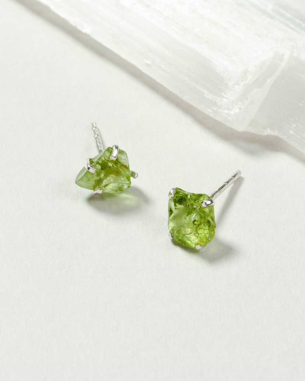 August Birthstone Sterling Silver Post Earrings - Peridot