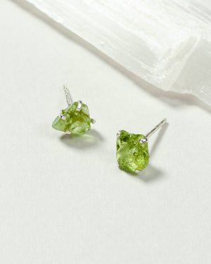 August Birthstone Sterling Silver Post Earrings - Peridot