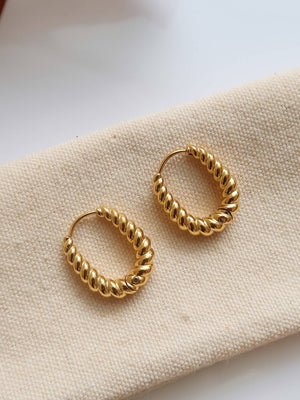 Cere 18K Gold Non-Tarnish Twisted Oval Hoop Earrings