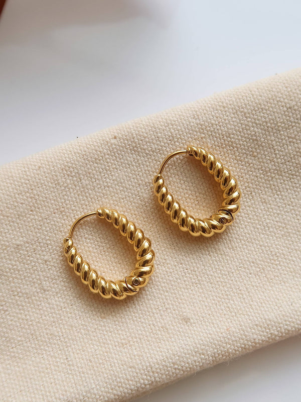 Cere 18K Gold Non-Tarnish Twisted Oval Hoop Earrings