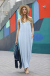 42POPS - ,,,,,...42POPS Maxi Dress w/ adjustable strap & pockets: XL / IVORY/BLACK-81678