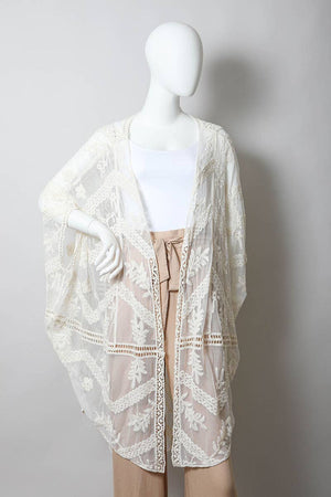 Leto Accessories - Ethereal Embroidered Mesh Leaf Kimono