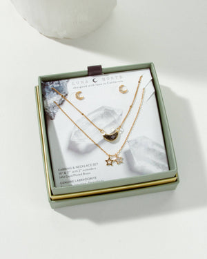 Luna Norte - Moon and Stars Necklace Set- Labradorite