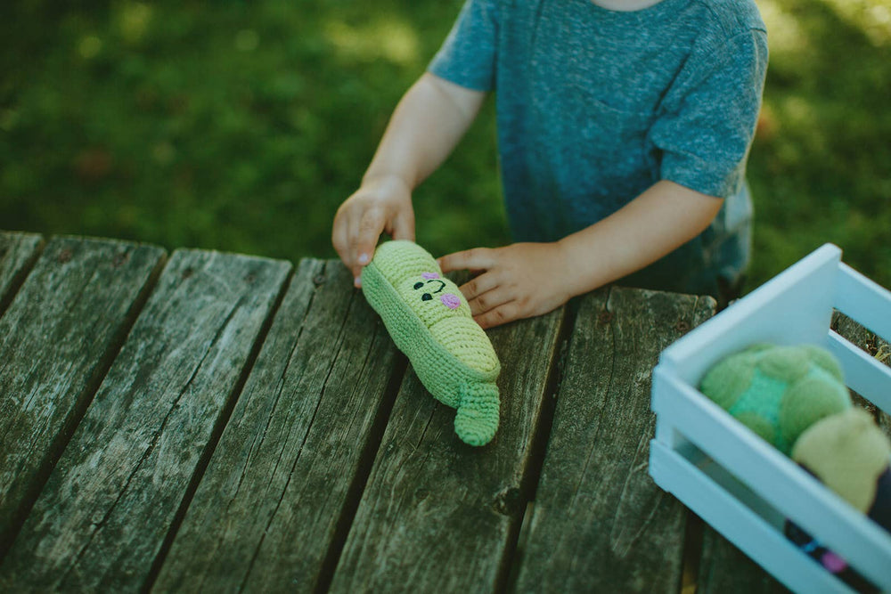 Green Peapod Crochet Rattle