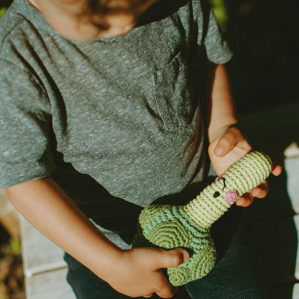Pebble - Handcrafted Happy Broccoli Baby Rattle – Organic Cotton Toy